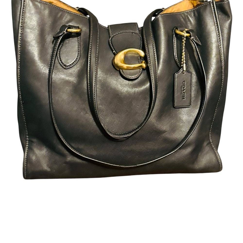 COACH Theo Tote Black Leather Shoulder Bag w/Golden Accents, Authentic. EUC - Picture 8 of 16